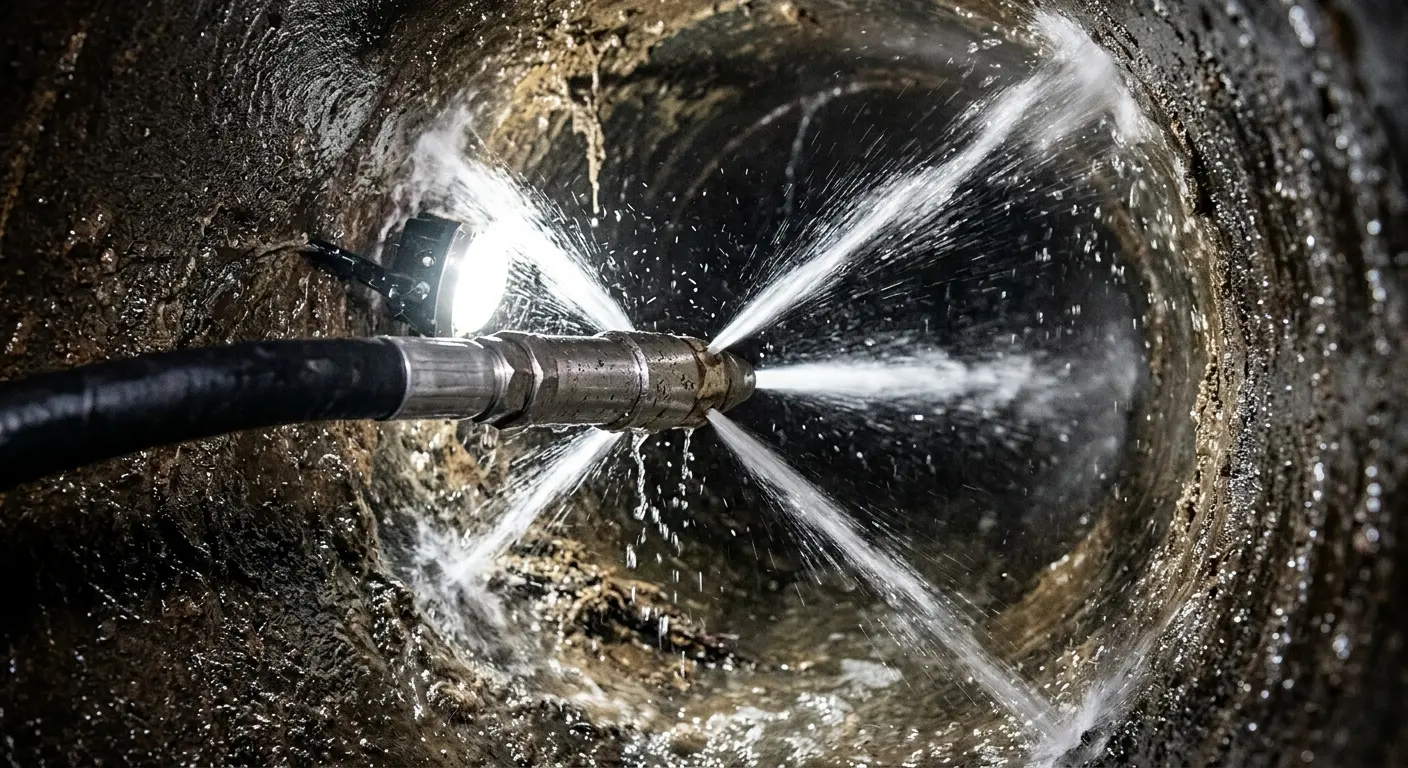 High-pressure hydro jetting nozzle cleaning sewer pipe for Sewer Line Relining in Derry
